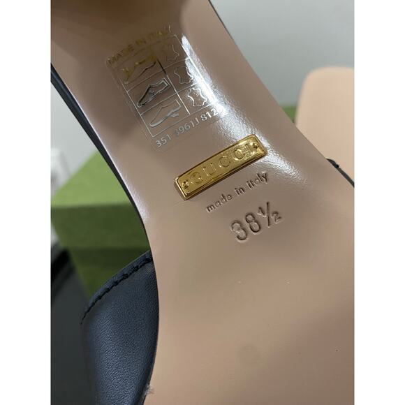 Gucci Interlocking G Cut Out Black Leather Gold Block Heel Sandal 38.5 - Picture 10 of 12